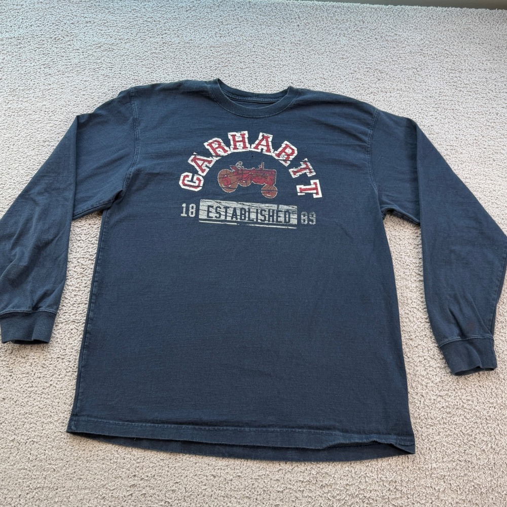 Carhartt Mens Navy Blue Tractor Graphic Long Sleeve T-Shirt Size L F12
